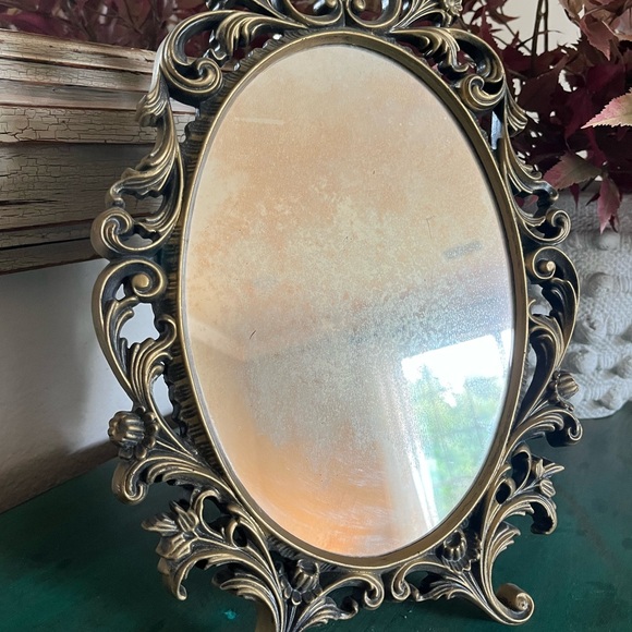 Ornate Gold & Black Finish Oval Mirror with Stand - Picture 7 of 8